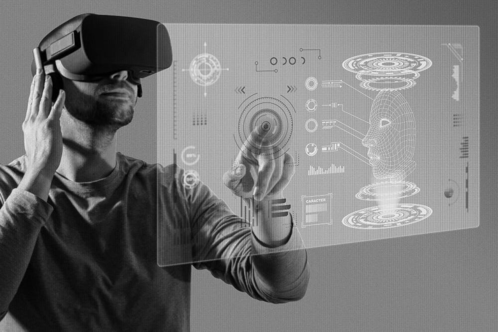 A user reaching out to operate a floating XR interface by hand